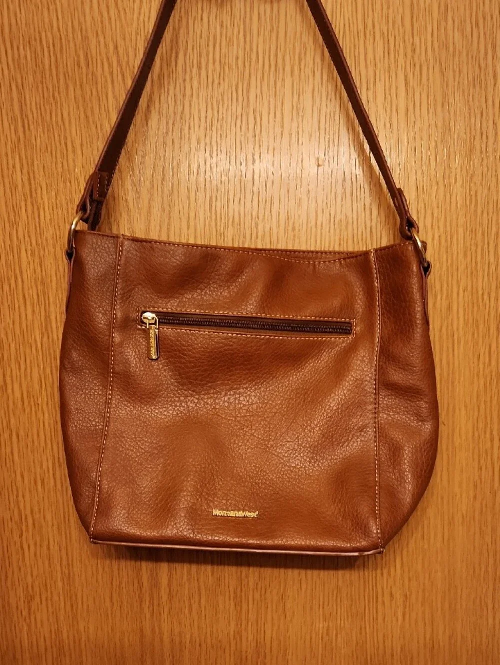 Montana West Brown Leather Hobo Bag with Gold Hardware
